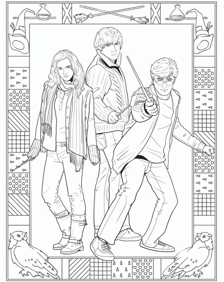 Desenho de Harry Potter e Hagrid para Colorir