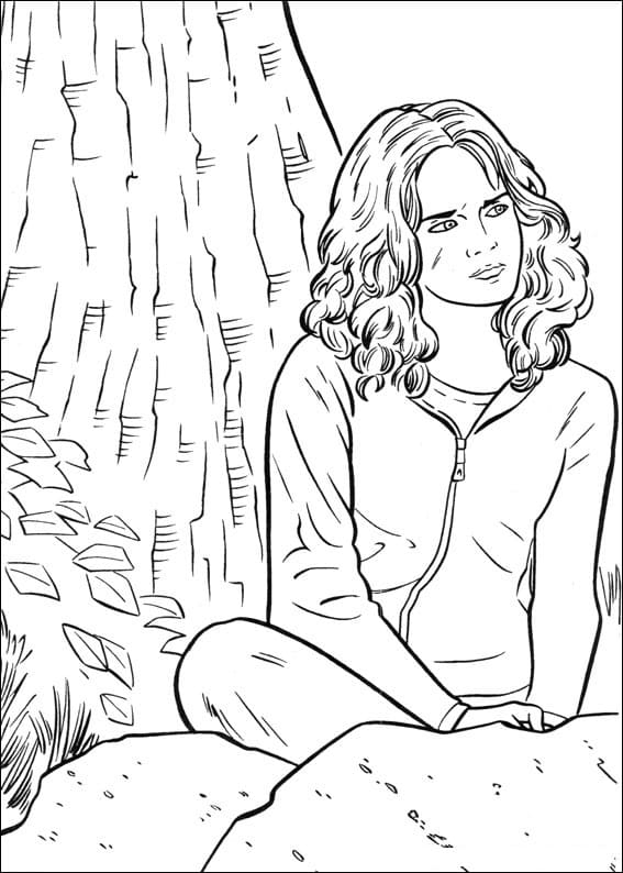 Desenho de Hermione Granger com Varinha para Colorir