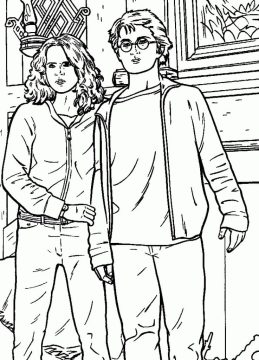 Desenho Harry Potter e Hermione para Colorir