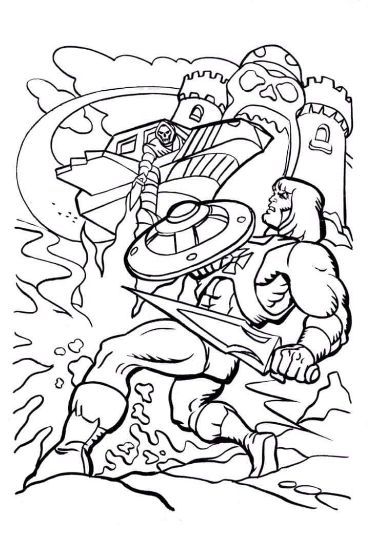 Desenho de Esqueleto e He Man Brigando para Colorir