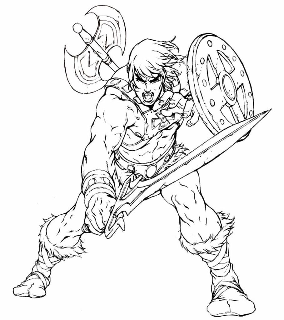 Desenho de He Man com Armas para Colorir