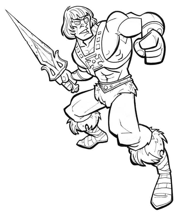 Desenho de He Man com Espada para Colorir