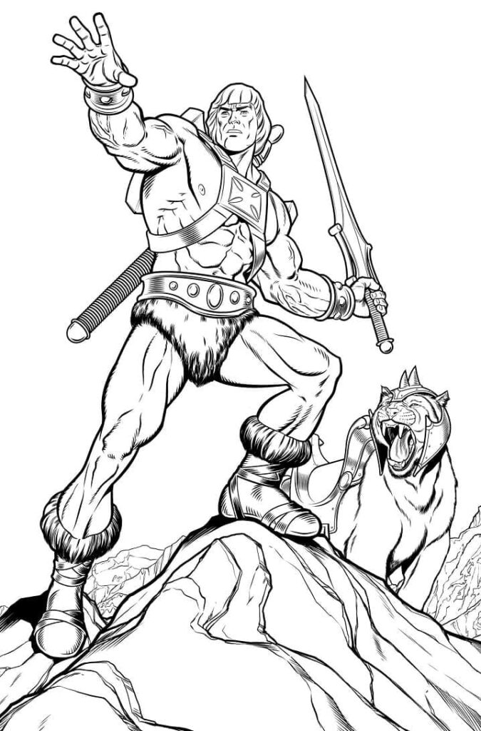 Desenho de He Man e Suá Espada para Colorir