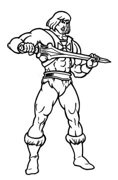 Desenho de He Man Segurando a Espada para Colorir