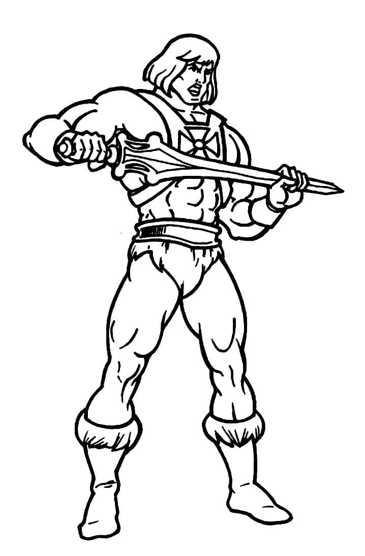 Desenho de He Man Segurando a Espada para Colorir