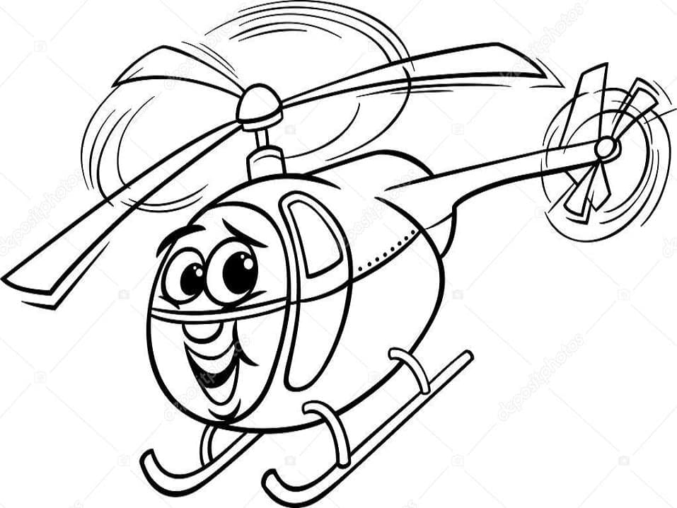 Desenho de um Helicóptero Engraçado para Colorir