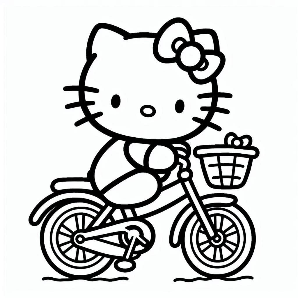 Desenho de Hello Kitty Anda de Bicicleta para Colorir