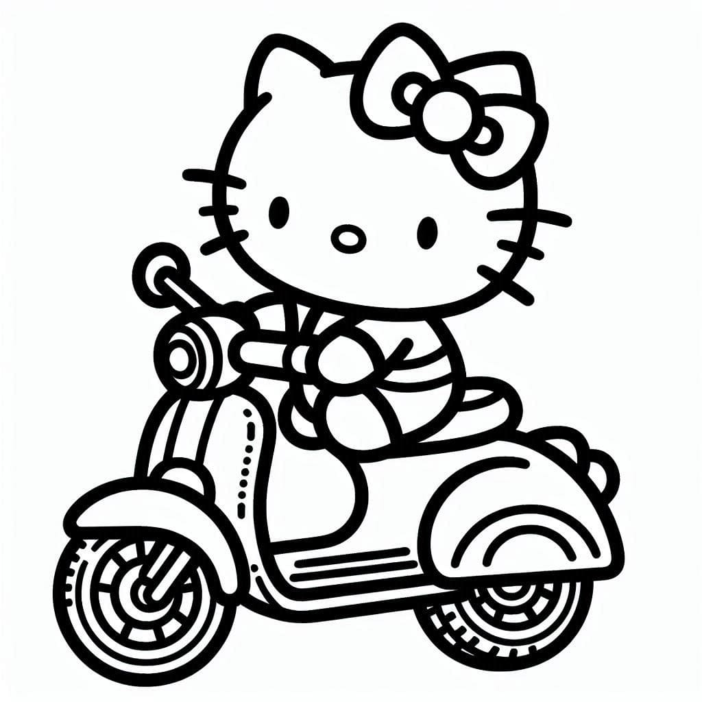 Desenho de Hello Kitty Anda de Moto para Colorir