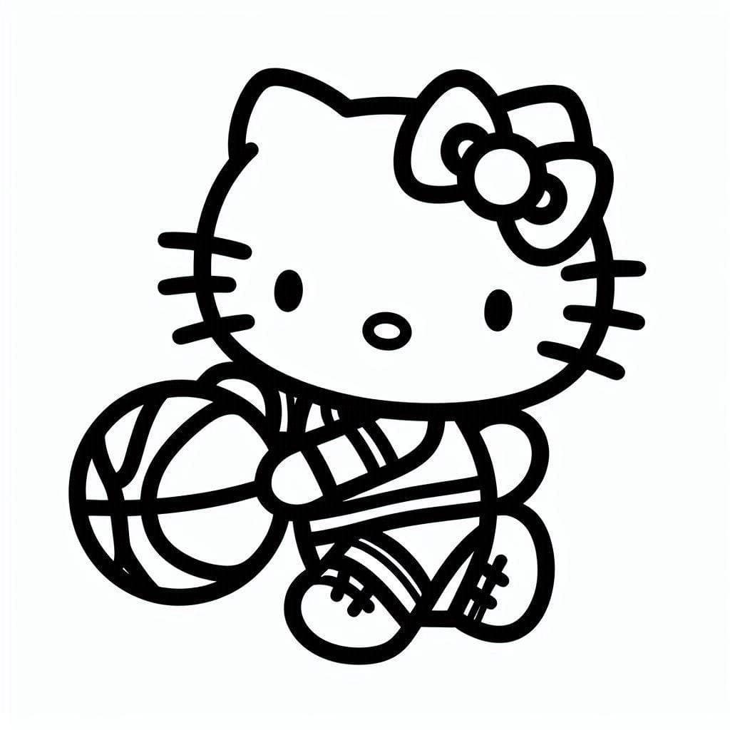 Desenho de Hello Kitty Jogá Basquete para Colorir