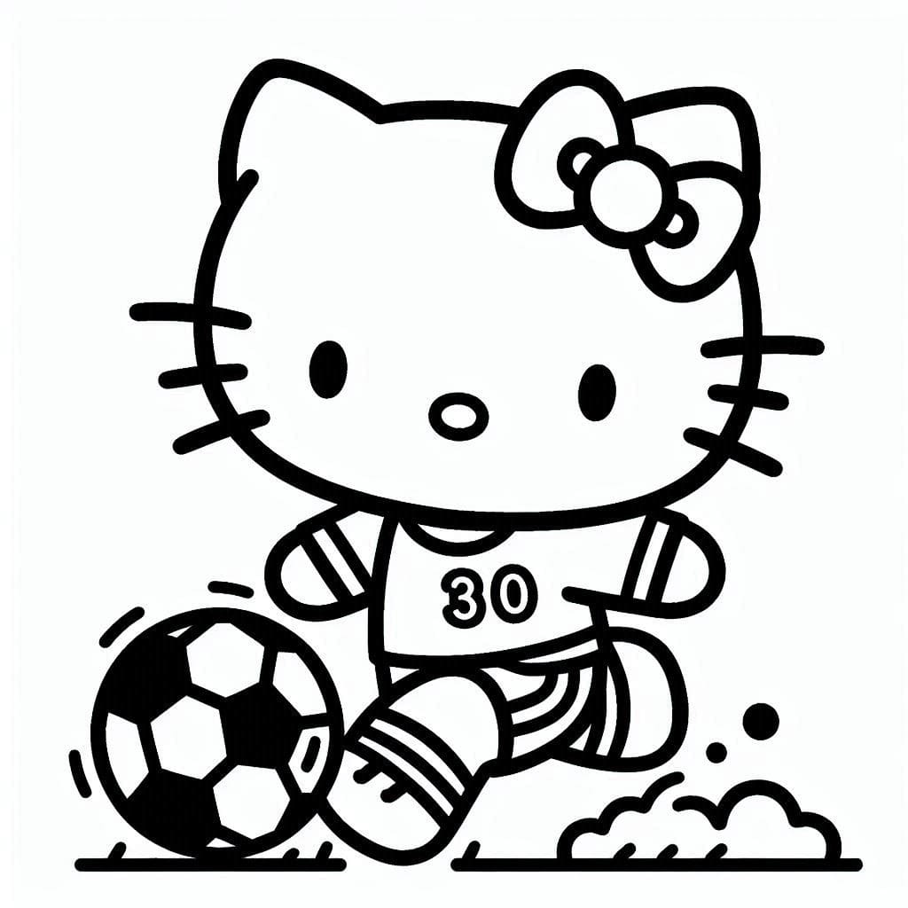Desenho de Hello Kitty Jogá Futebol para Colorir