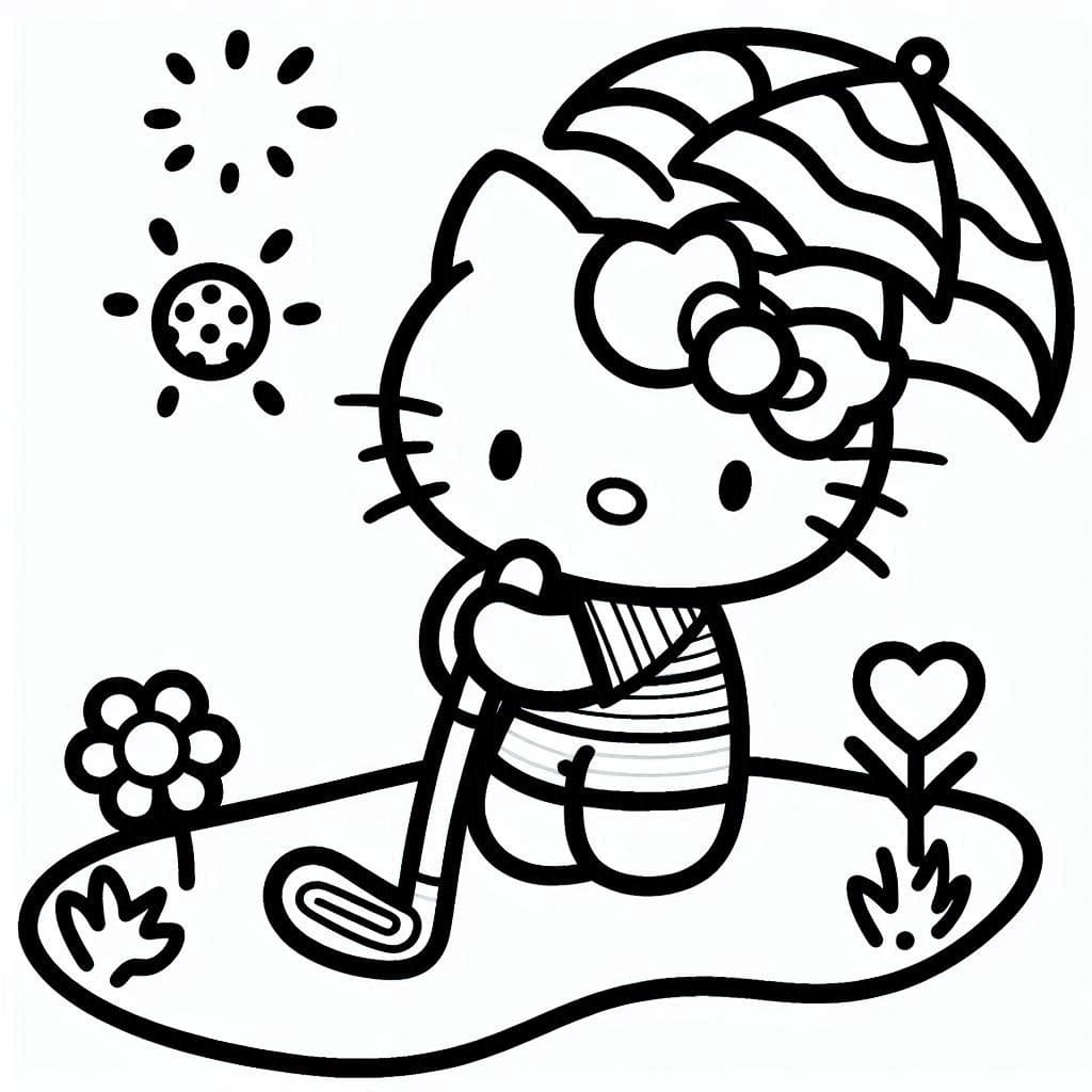Desenho de Hello Kitty Jogá Golfe para Colorir