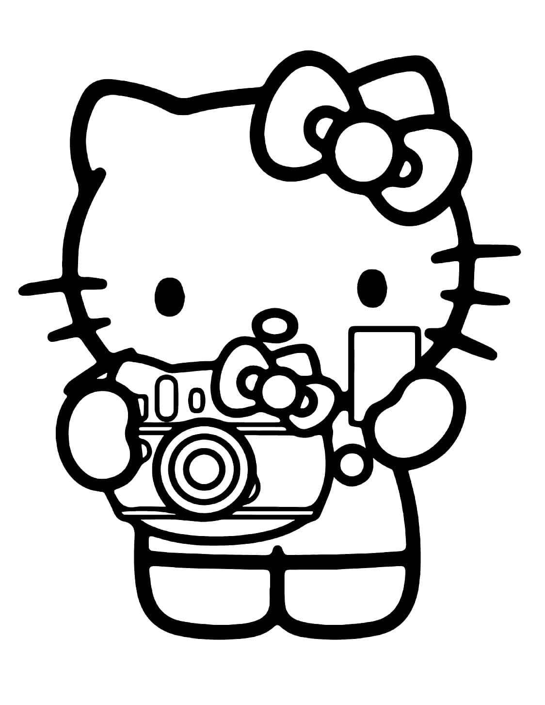 Desenho de Hello Kitty com Câmera para Colorir
