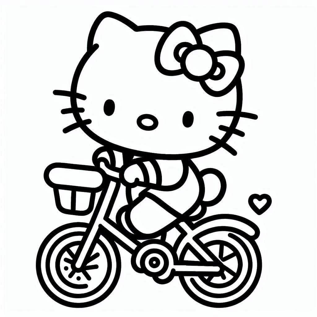 Desenho de Hello Kitty em uma Bicicleta para Colorir