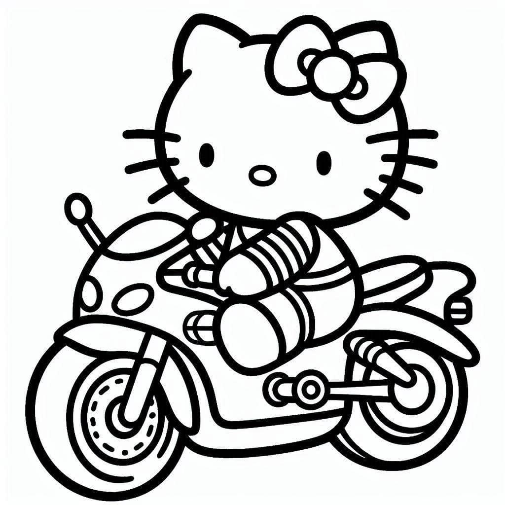 Desenho de Hello Kitty em uma Moto para Colorir