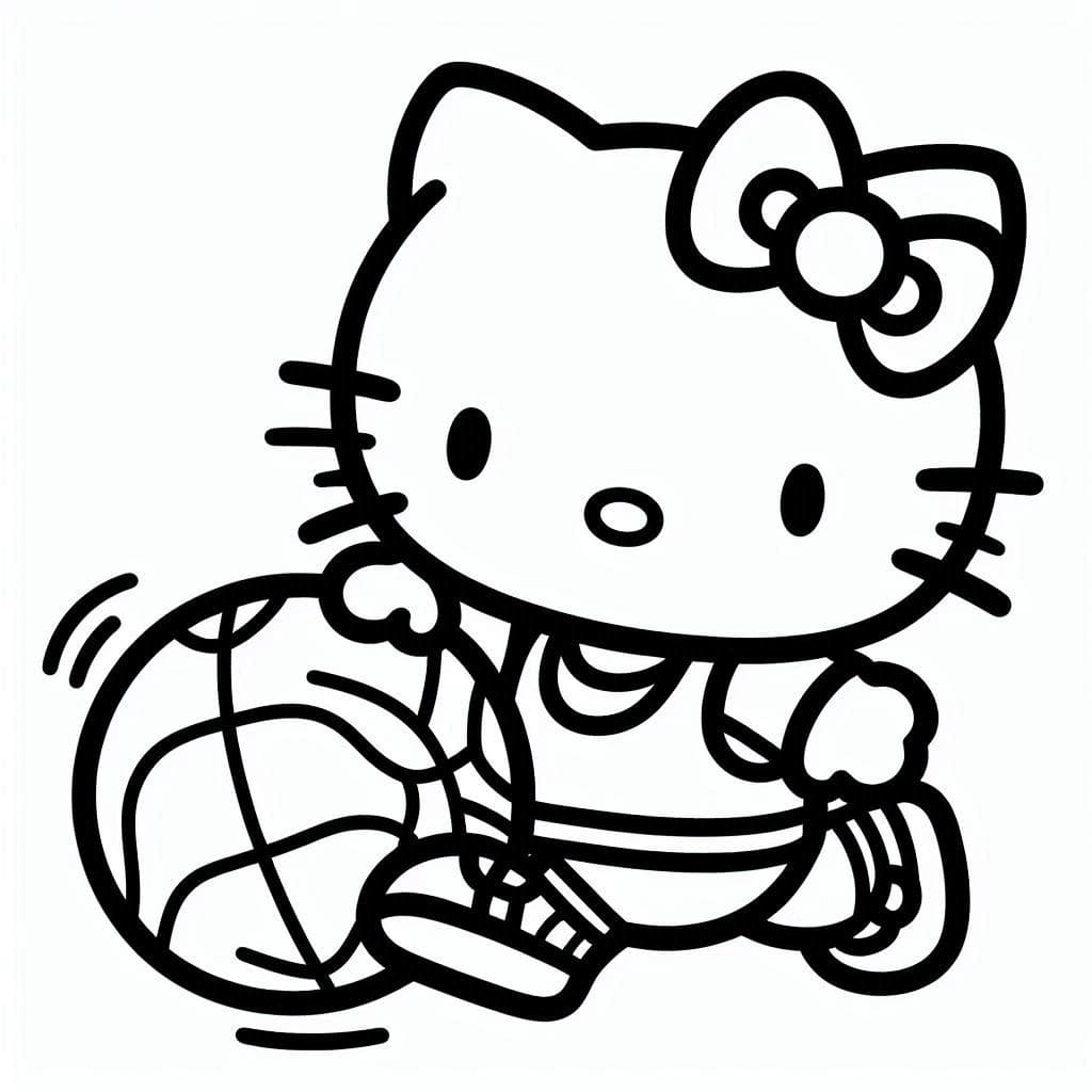 Desenho de Hello Kitty Está Jogando Basquete para Colorir