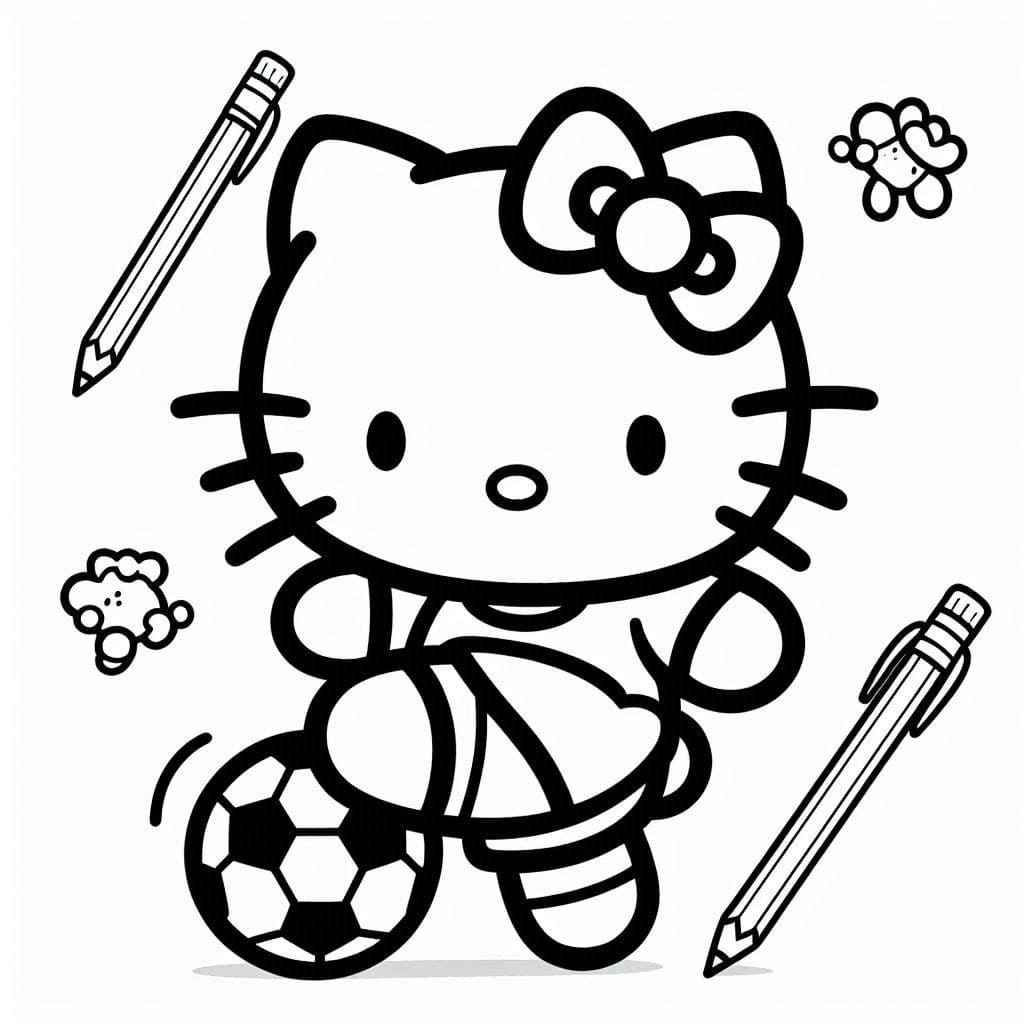 Desenho de Hello Kitty Está Jogando Futebol para Colorir