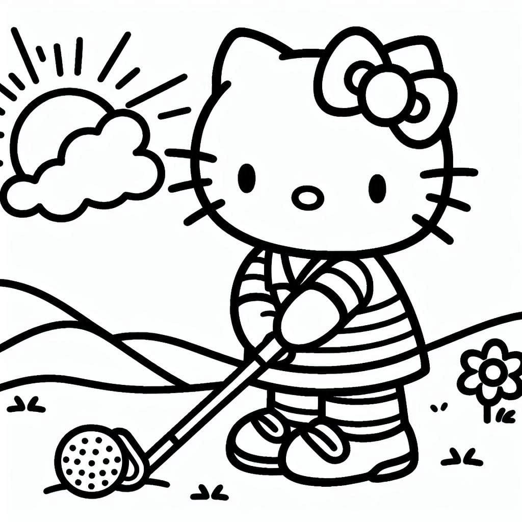 Desenho de Hello Kitty Está Jogando Golfe para Colorir