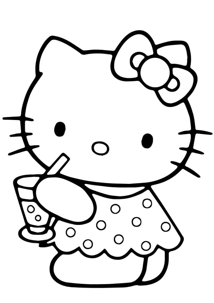 Desenho da Hello Kitty Bebendo Suco para Colorir Grátis