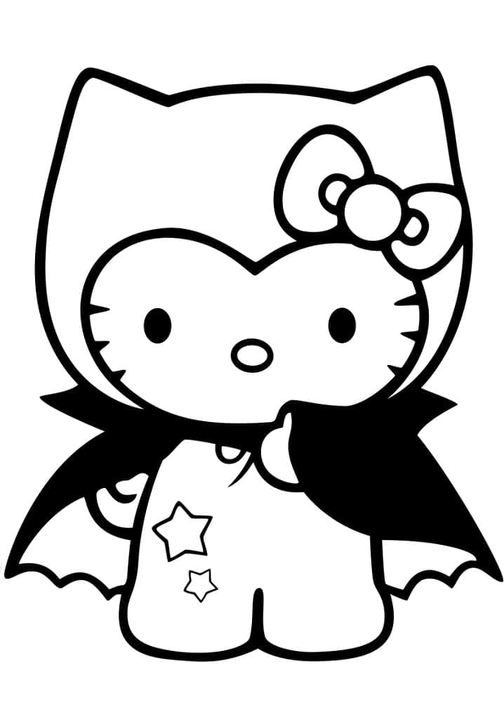 Desenho da Hello Kitty com Roupa de Vampiro para Colorir
