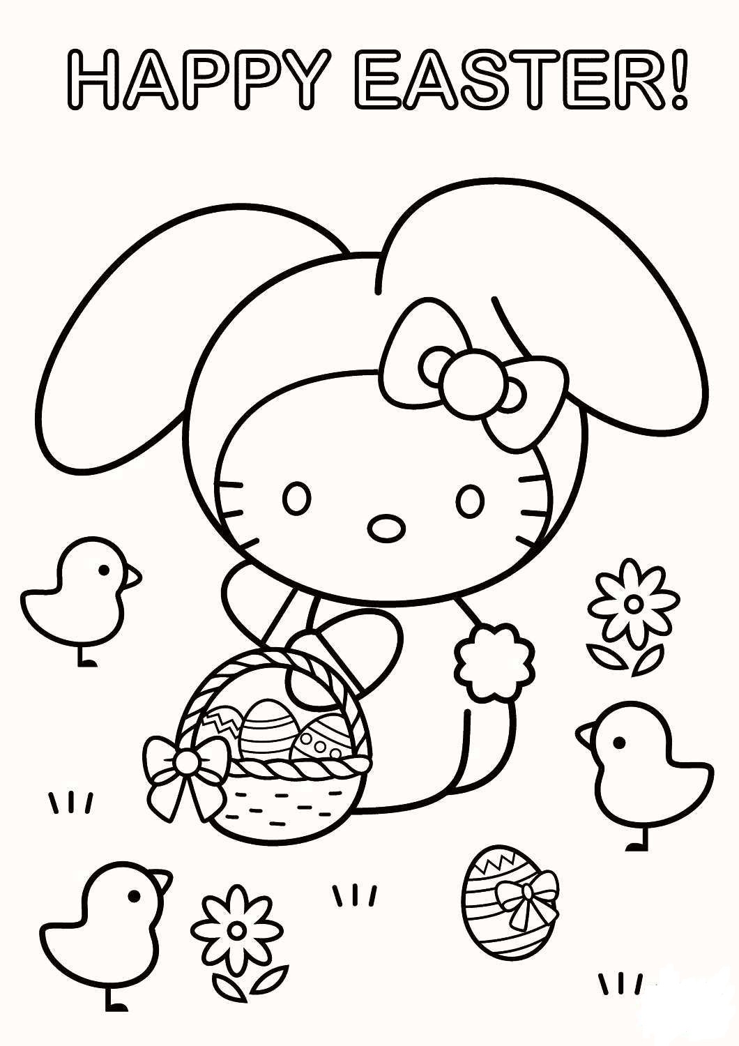 Desenho da Hello Kitty Vestida de Coelho de Páscoa para Colorir