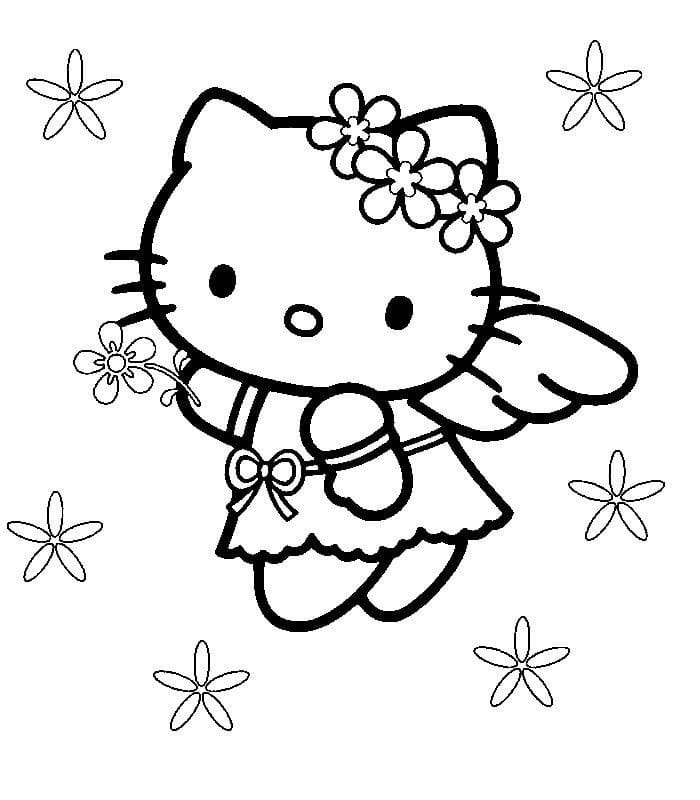 Desenho de Hello Kitty com Asas para Colorir