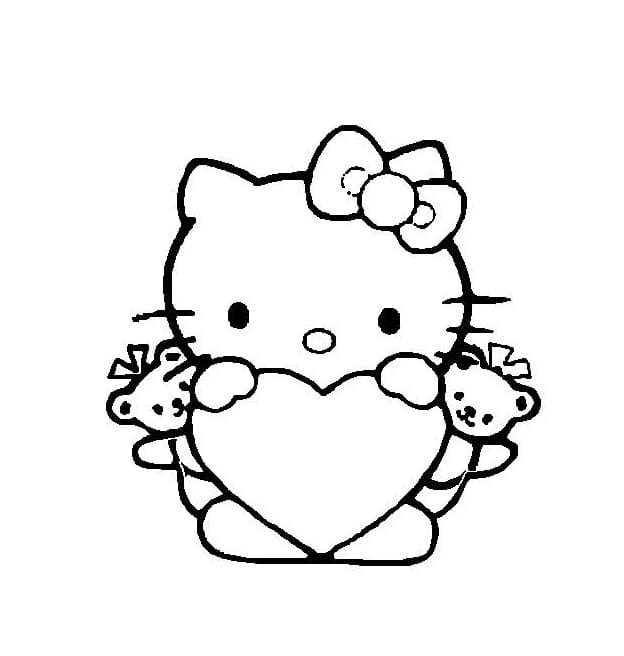 Desenho de Hello Kitty com Coração Amoroso para Colorir