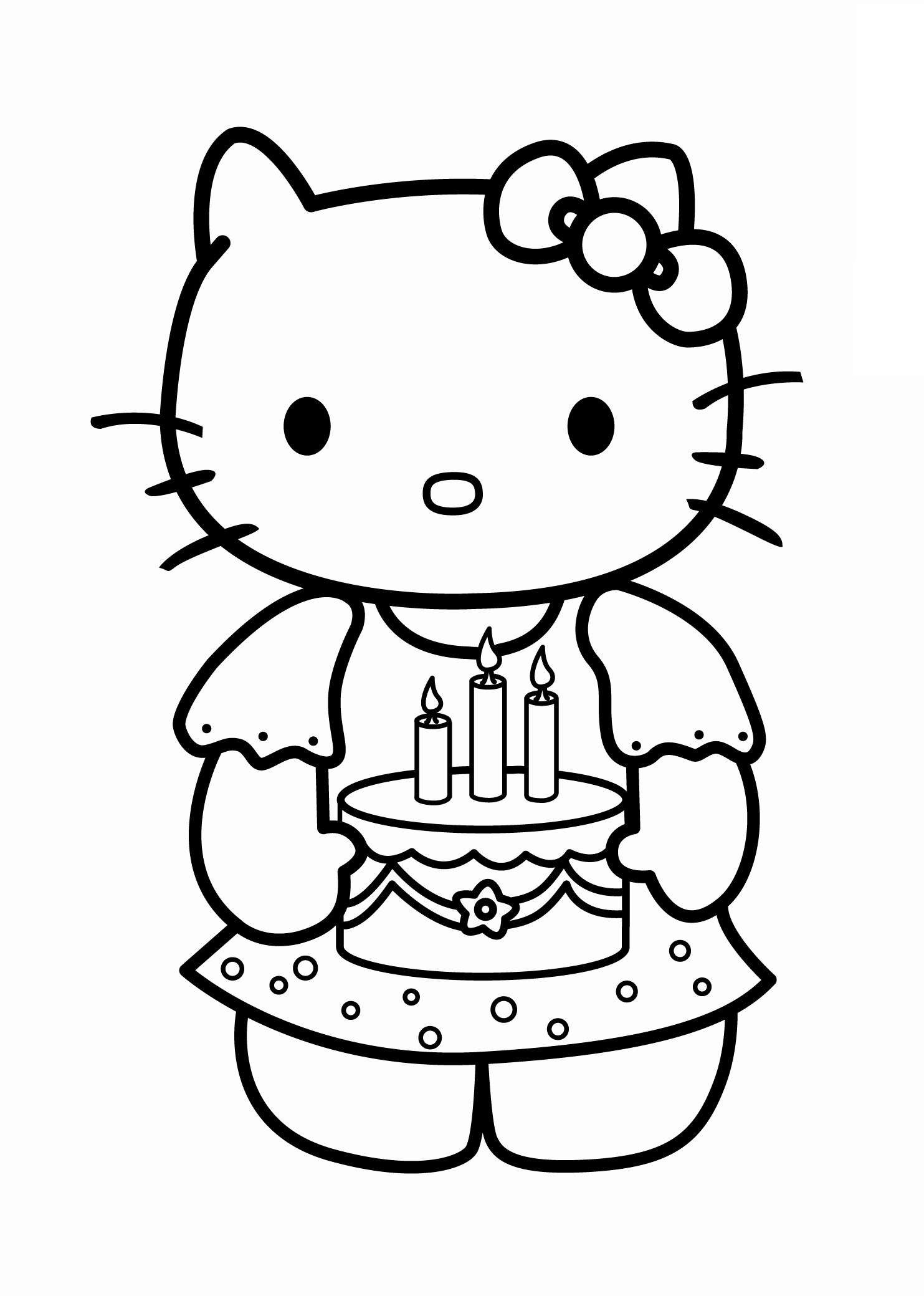 Desenho de Hello Kitty Comemorando Aniversário para Colorir Pdf