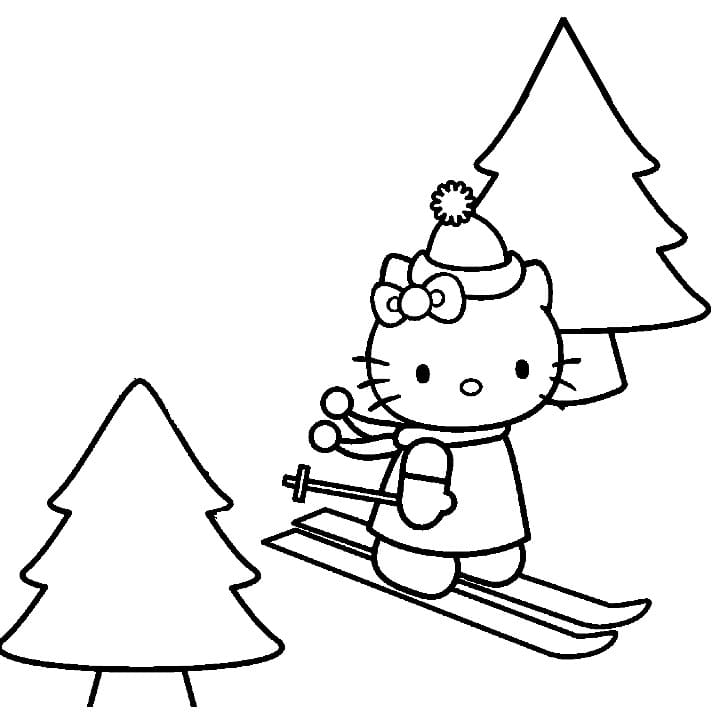Desenho de Hello Kitty Esquiando para Colorir