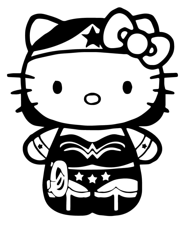 Desenho de Hello Kitty Mulher Maravilhá para Colorir