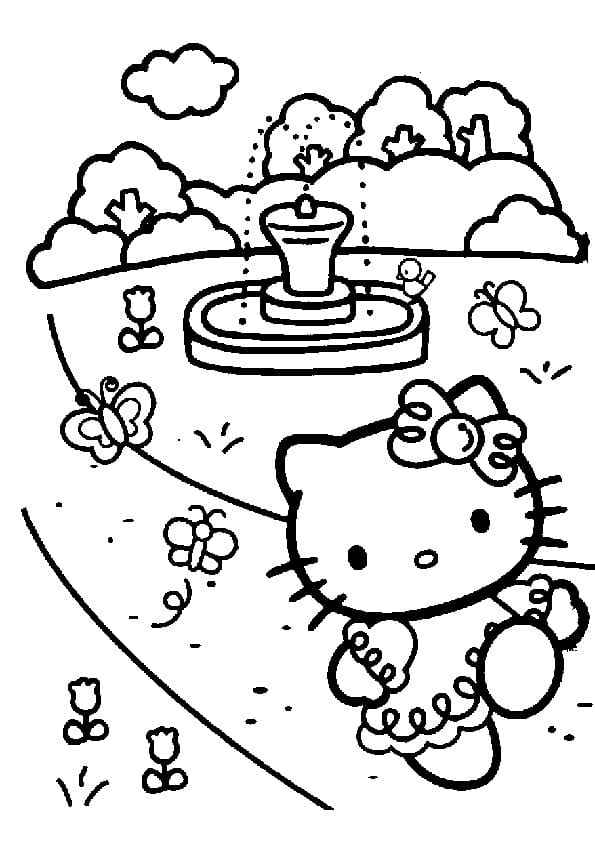 Desenho de Hello Kitty no Parque para Colorir