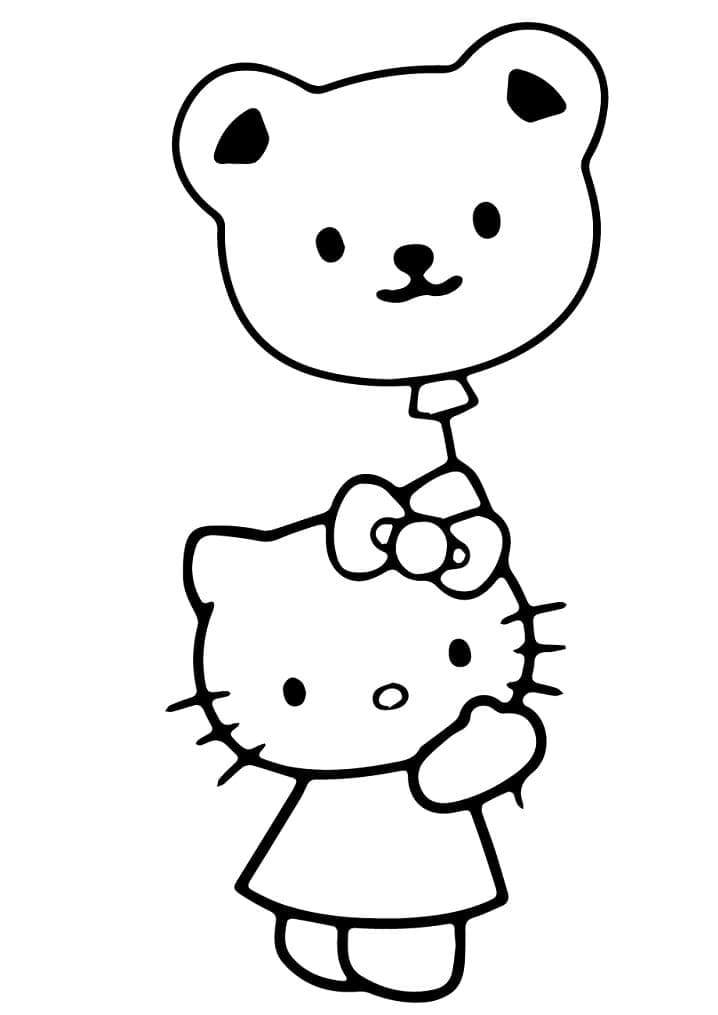 Desenho Hello Kitty com Balão para Colorir