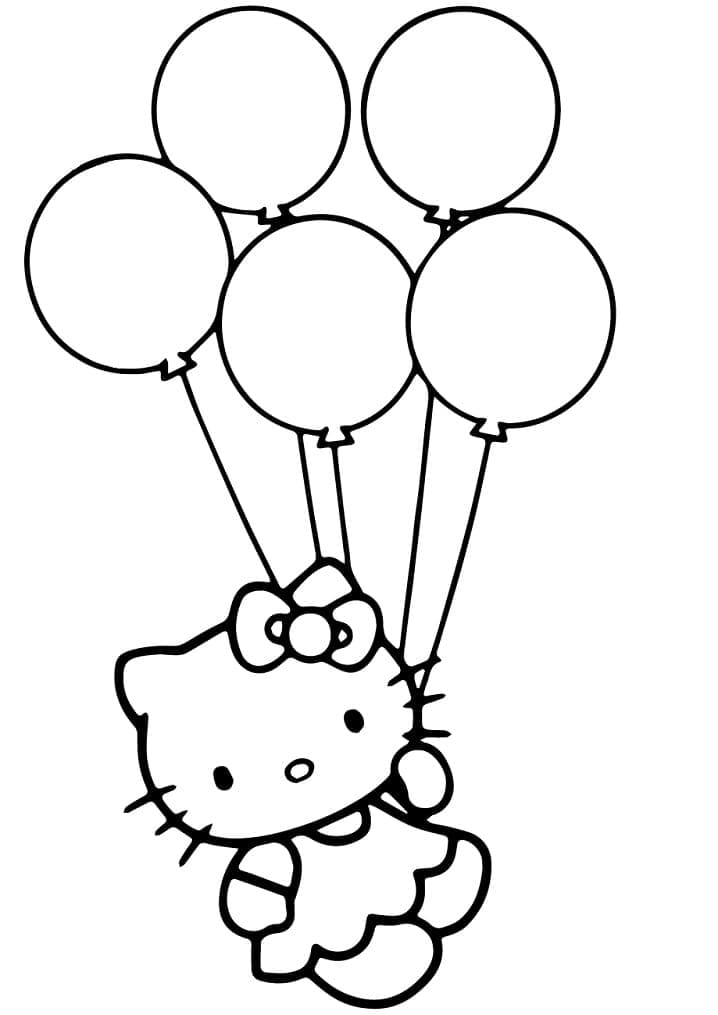Desenho Hello Kitty com Balões para Colorir