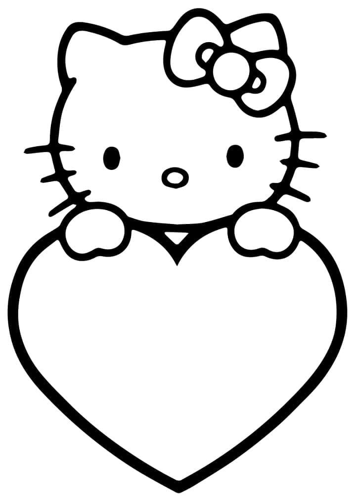 Desenho Hello Kitty com Coração para Colorir