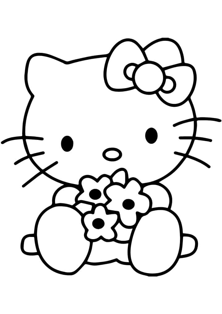 Desenho Hello Kitty com Flores para Colorir