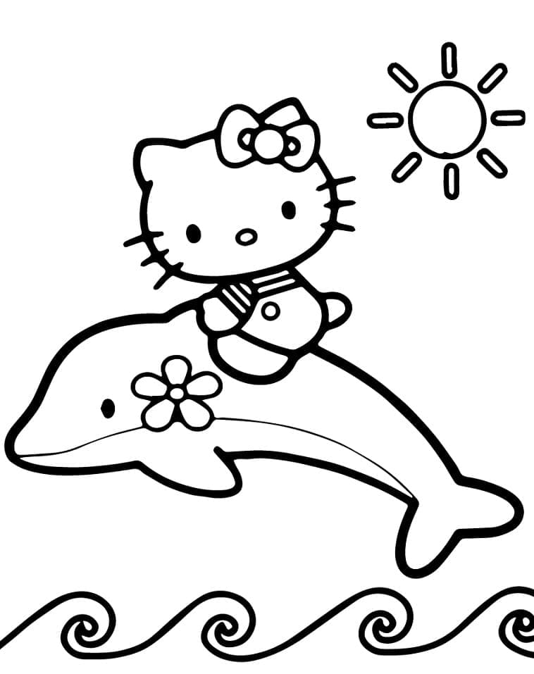 Desenho Hello Kitty com Golfinho para Colorir