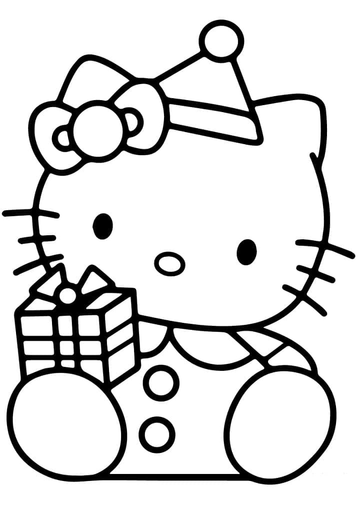 Desenho Hello Kitty com Presente para Colorir