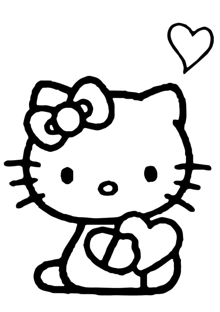 Desenho Hello Kitty e Coração para Colorir