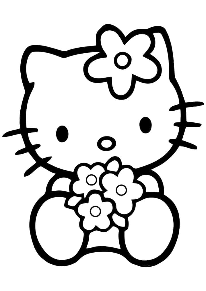 Desenho Hello Kitty e Flores para Colorir
