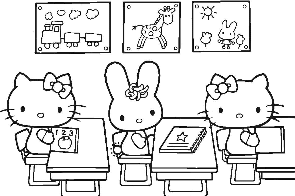 Desenho Hello Kitty na Aula para Colorir