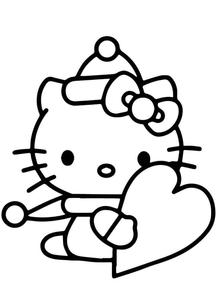Desenho Hello Kitty Segurando um Coração para Colorir