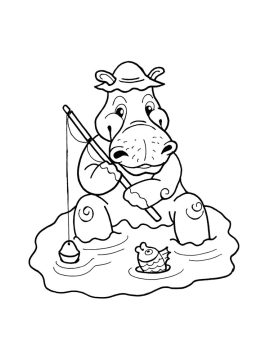 Desenho de hipopótamo Pescando para Imprimir