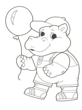 Desenho de hipopótamo Segurando balão para Colorir