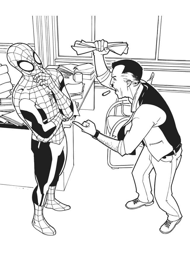 Desenho de Homem Aranha e Jonah Jameson para Colorir