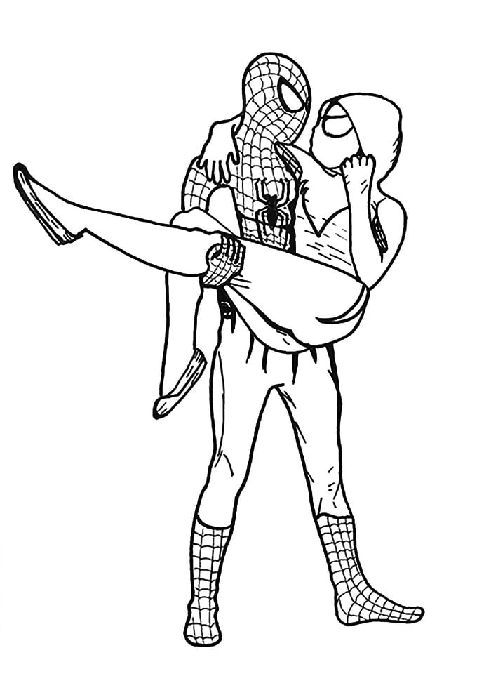Desenho de Homem Aranha e Spider Gwen para Colorir