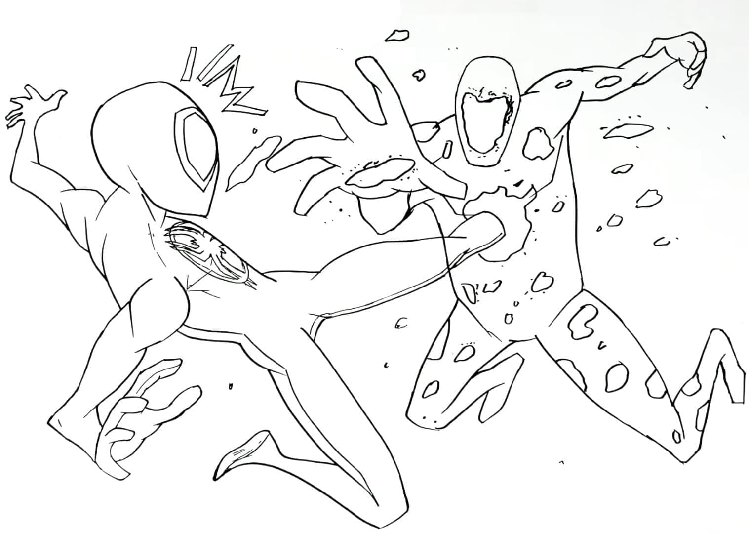 Desenho de Homem Aranha Miles Morales Vs Spot para Colorir