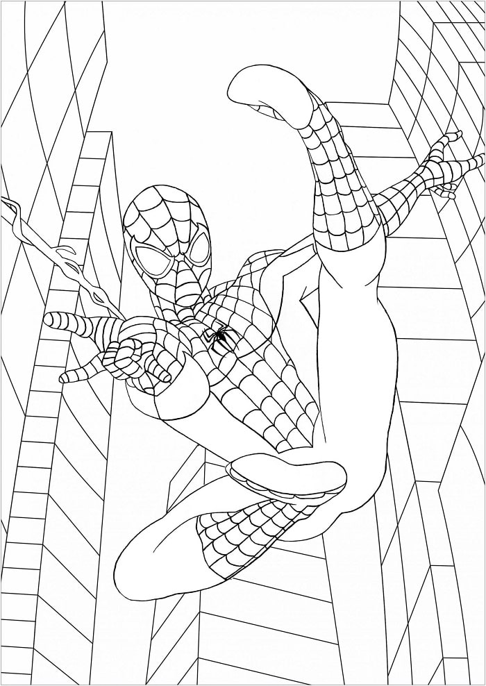 Desenho de Homem Aranha na Cidade para Colorir