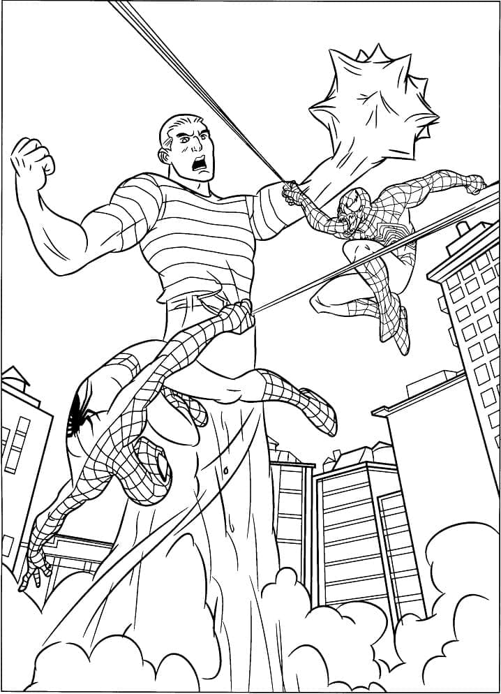 Desenho de Homem Aranha Vs Vilões para Colorir