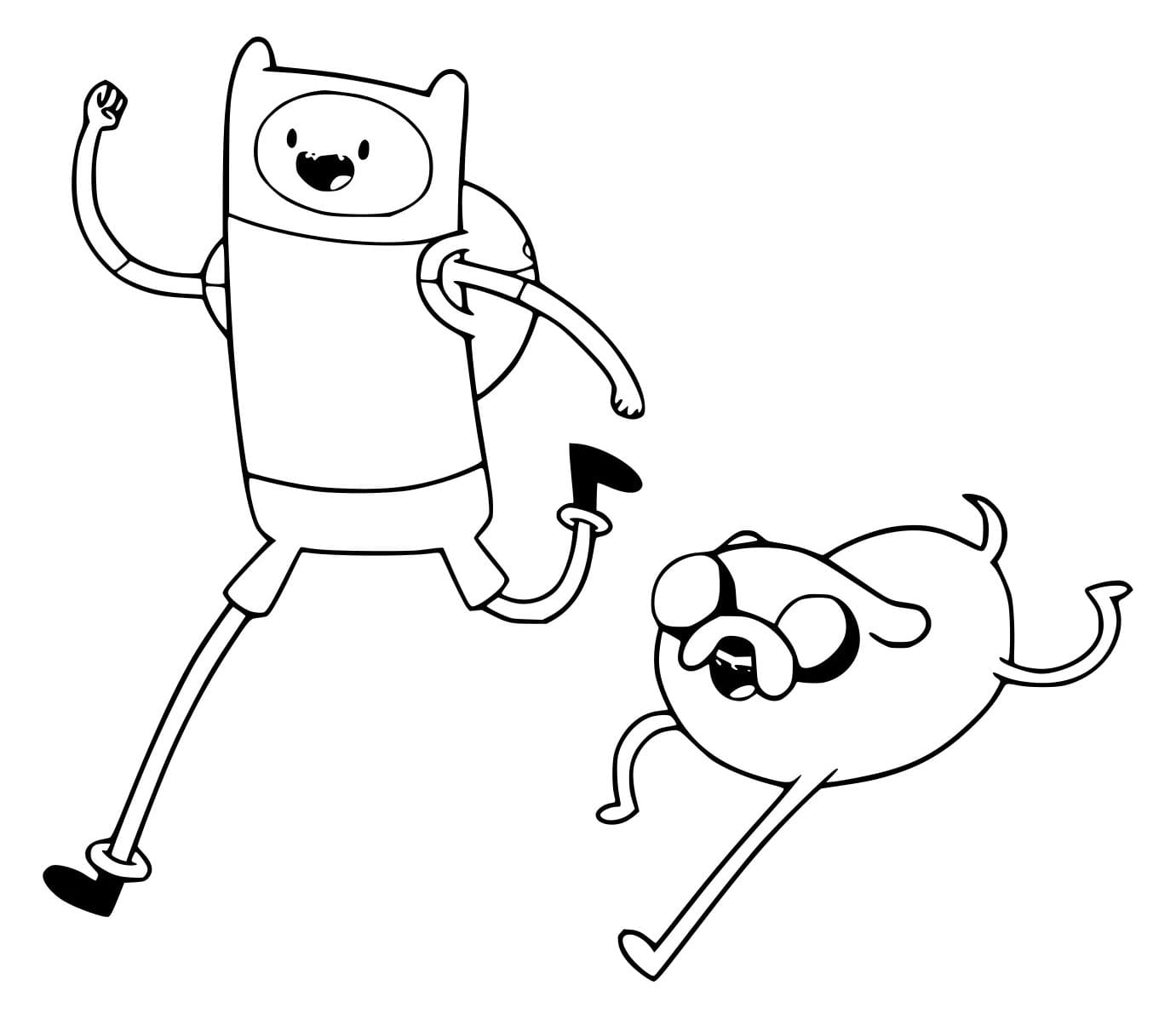 Desenho de Finn e Jake Correndo para Colorir