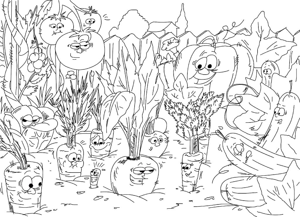 Desenho de Horta de Desenho Animado para Colorir