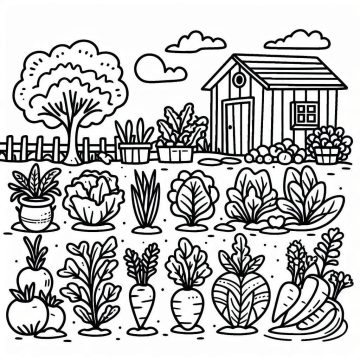 Desenho de Pintura de Horta para Colorir